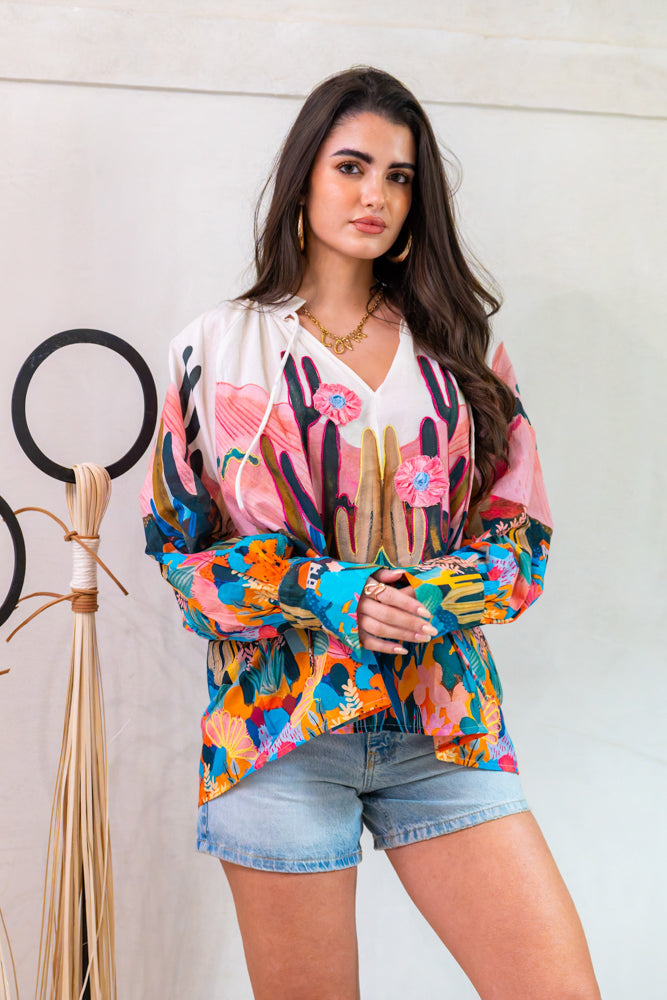 Blouse fluide imprimé Perla - Taille unique: 36 au 42