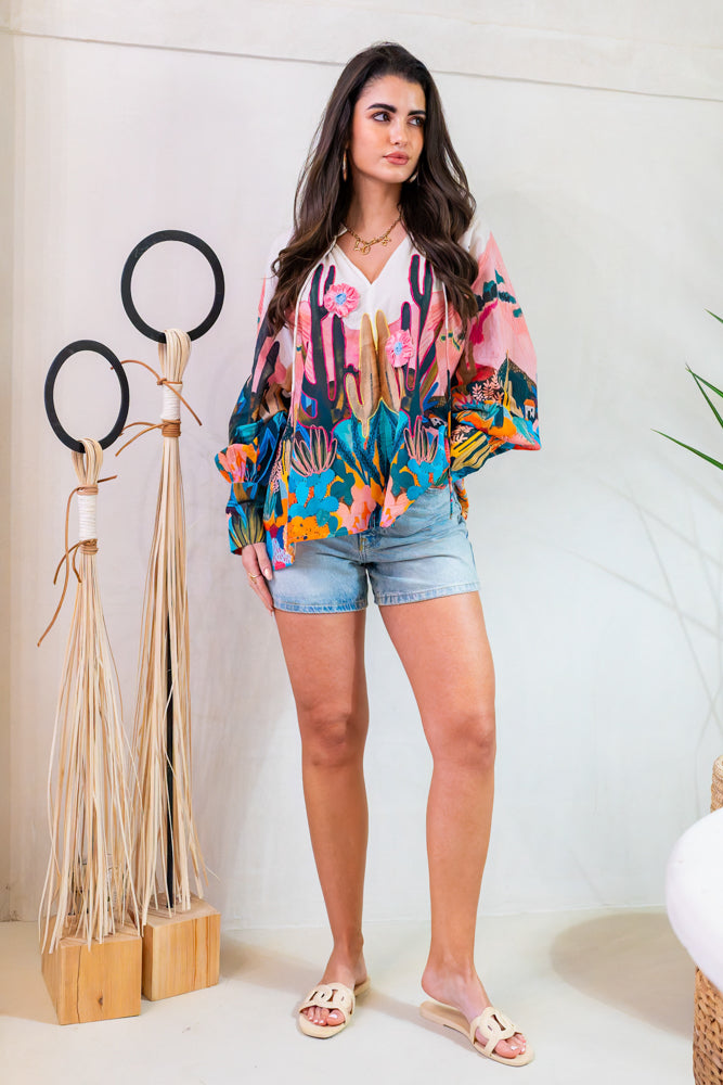 Blouse fluide imprimé Perla - Taille unique: 36 au 42