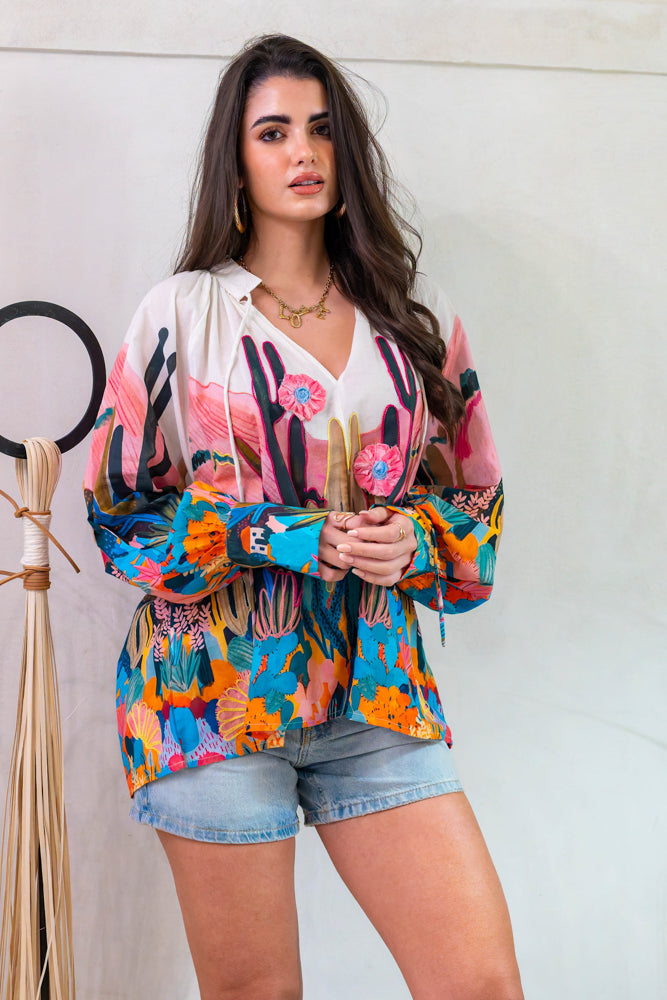 Blouse fluide imprimé Perla - Taille unique: 36 au 42