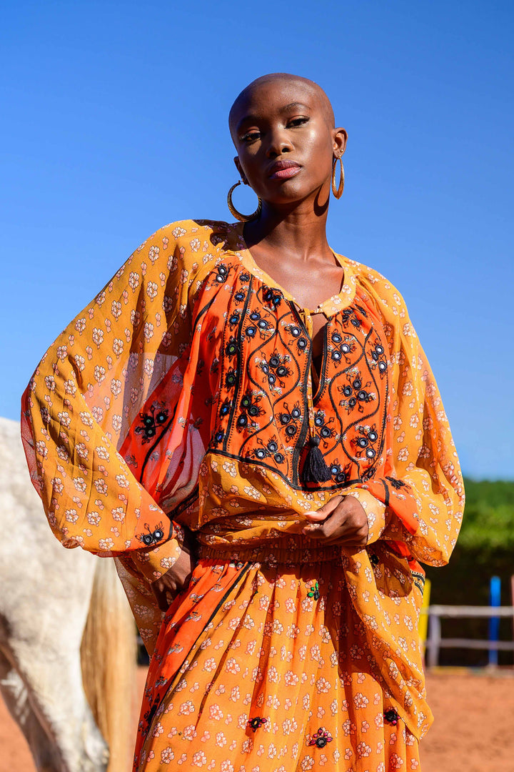 Blouse miroirs en viscose Barbara - Taille unique / Orange