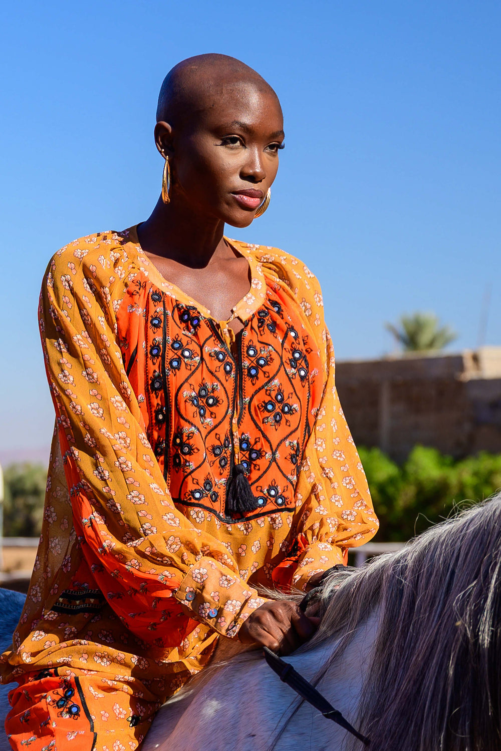 Blouse miroirs en viscose Barbara - Taille unique / Orange