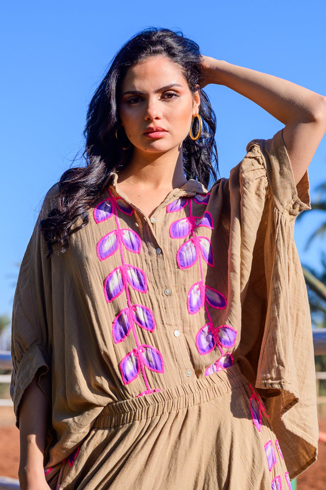 Blouse oversize Brodée Monita - Taille unique: 36 au 42