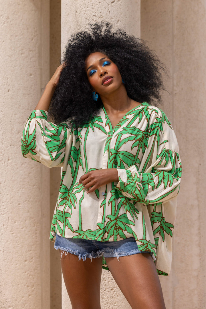 Blouse Oversize Imprimé Palmier Silvya - Taille unique