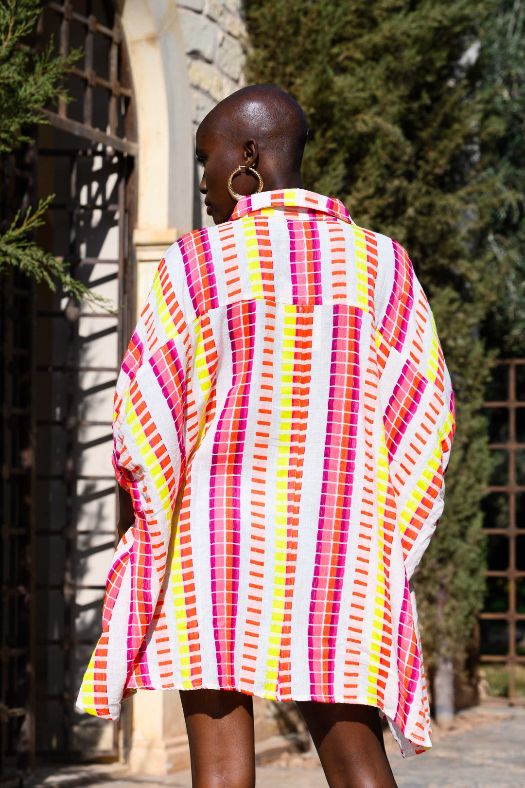 Blouse Rayée Oversize Siena - Taille unique / Ecru/Rose