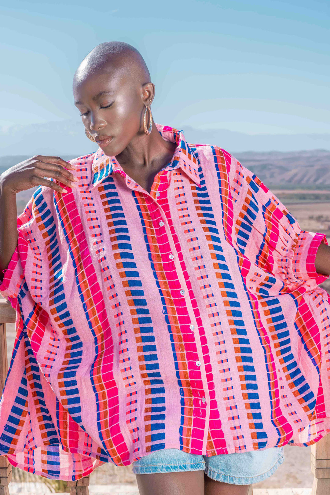 Blouse Rayée Oversize Siena - Taille unique / Rose - Tops