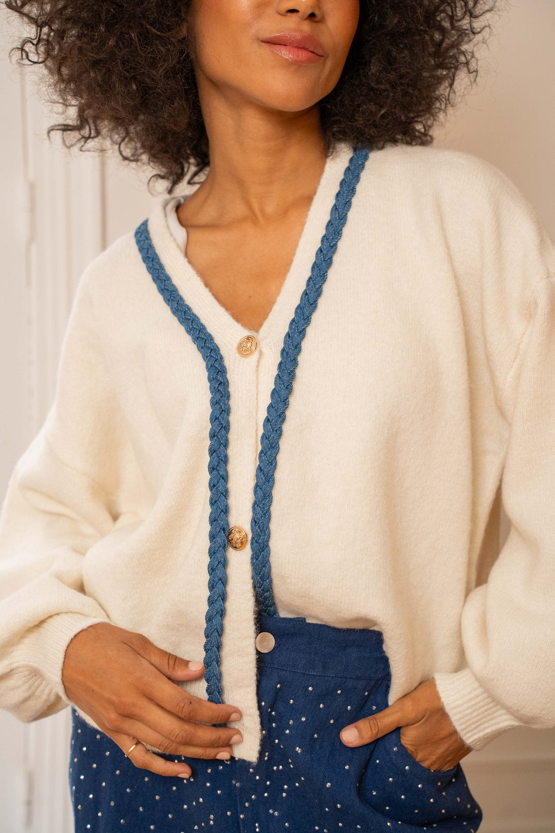 Cardigan col en V Rosalie - Taille unique / Ecru - cardigans