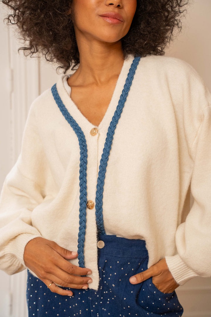 Cardigan col en V Rosalie - Taille unique / Ecru - cardigans