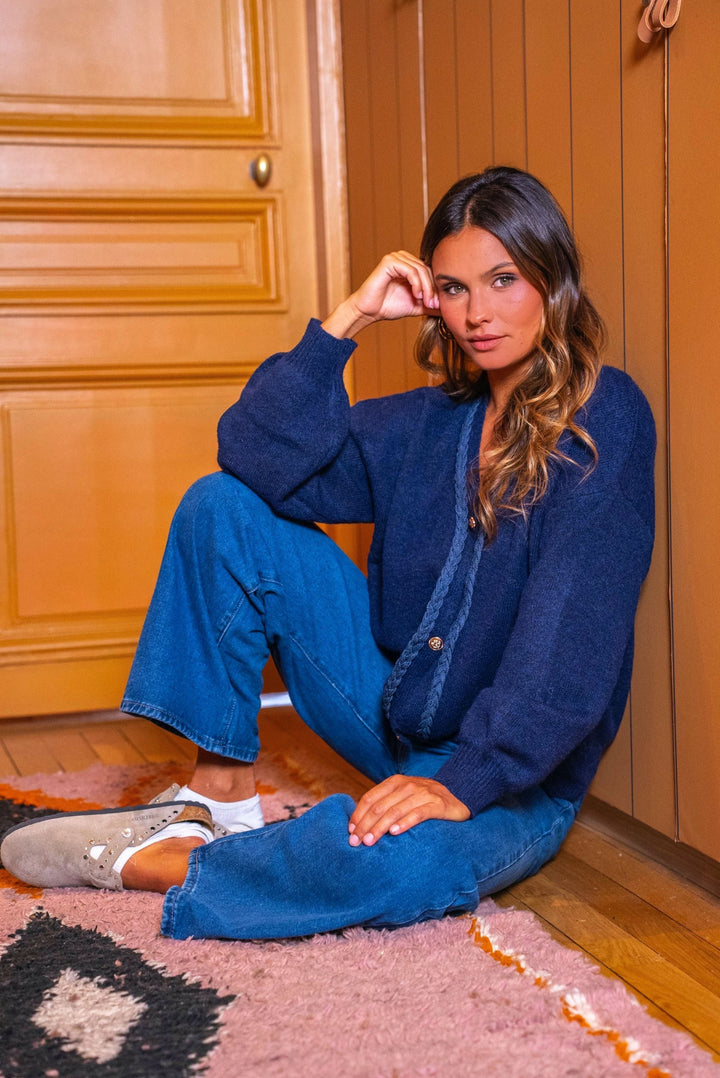 Cardigan col en V Rosalie - Taille unique / Marine