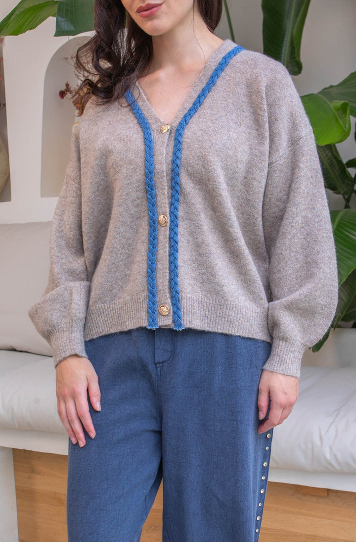 Cardigan col en V Rosalie - Taille unique / Taupe