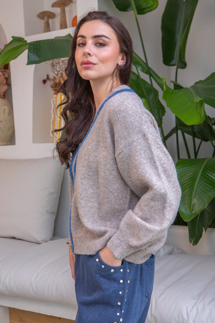Cardigan col en V Rosalie - Taille unique / Taupe