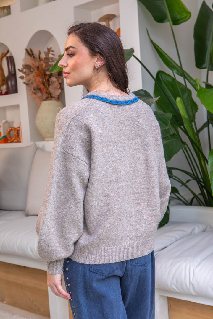 Cardigan col en V Rosalie - Taille unique / Taupe