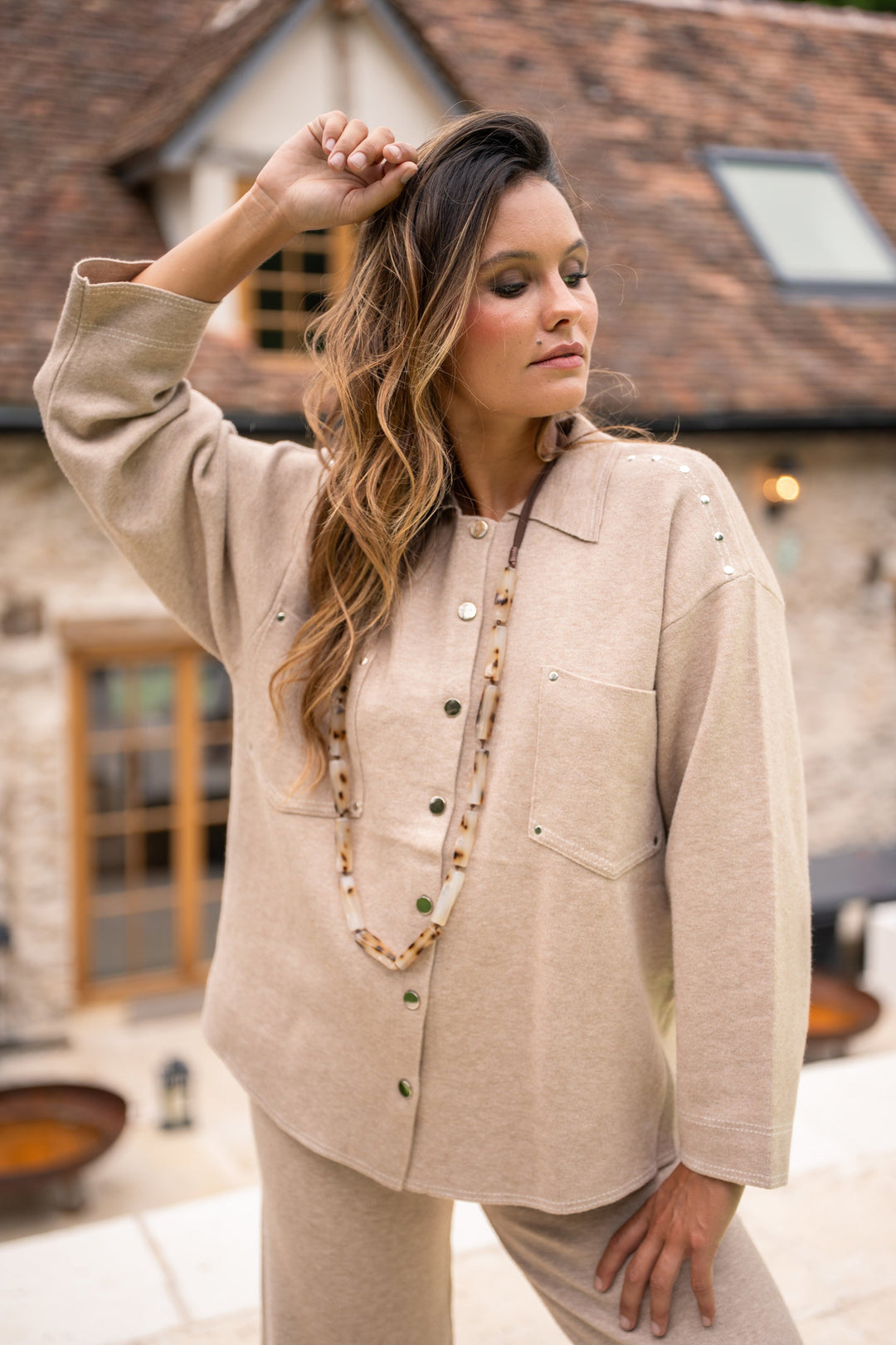 Chemise oversize boutonnée Rafia - Taille unique / Beige