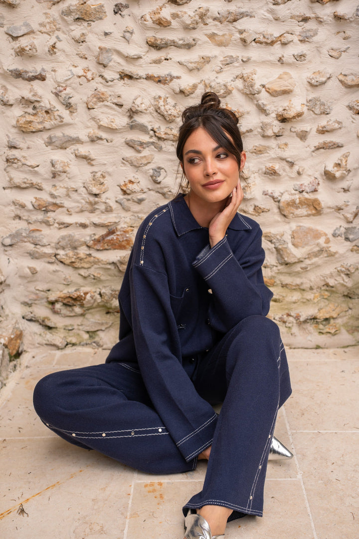 Chemise oversize boutonnée Rafia - Taille unique / Bleu