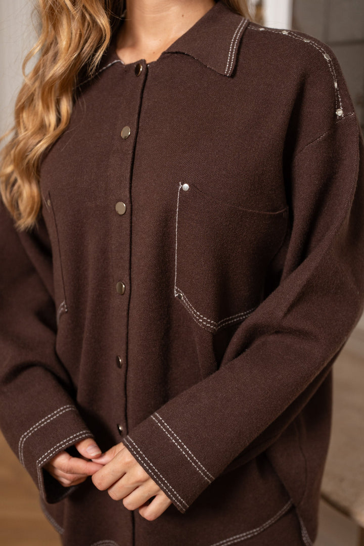 Chemise oversize boutonnée Rafia - Taille unique / Marron