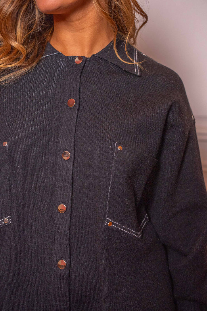 Chemise oversize boutonnée Rafia - Taille unique / Noir