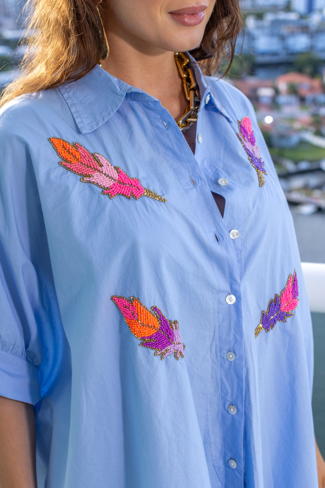 Chemise oversize brodée Marsy - Taille unique: 36 au 42