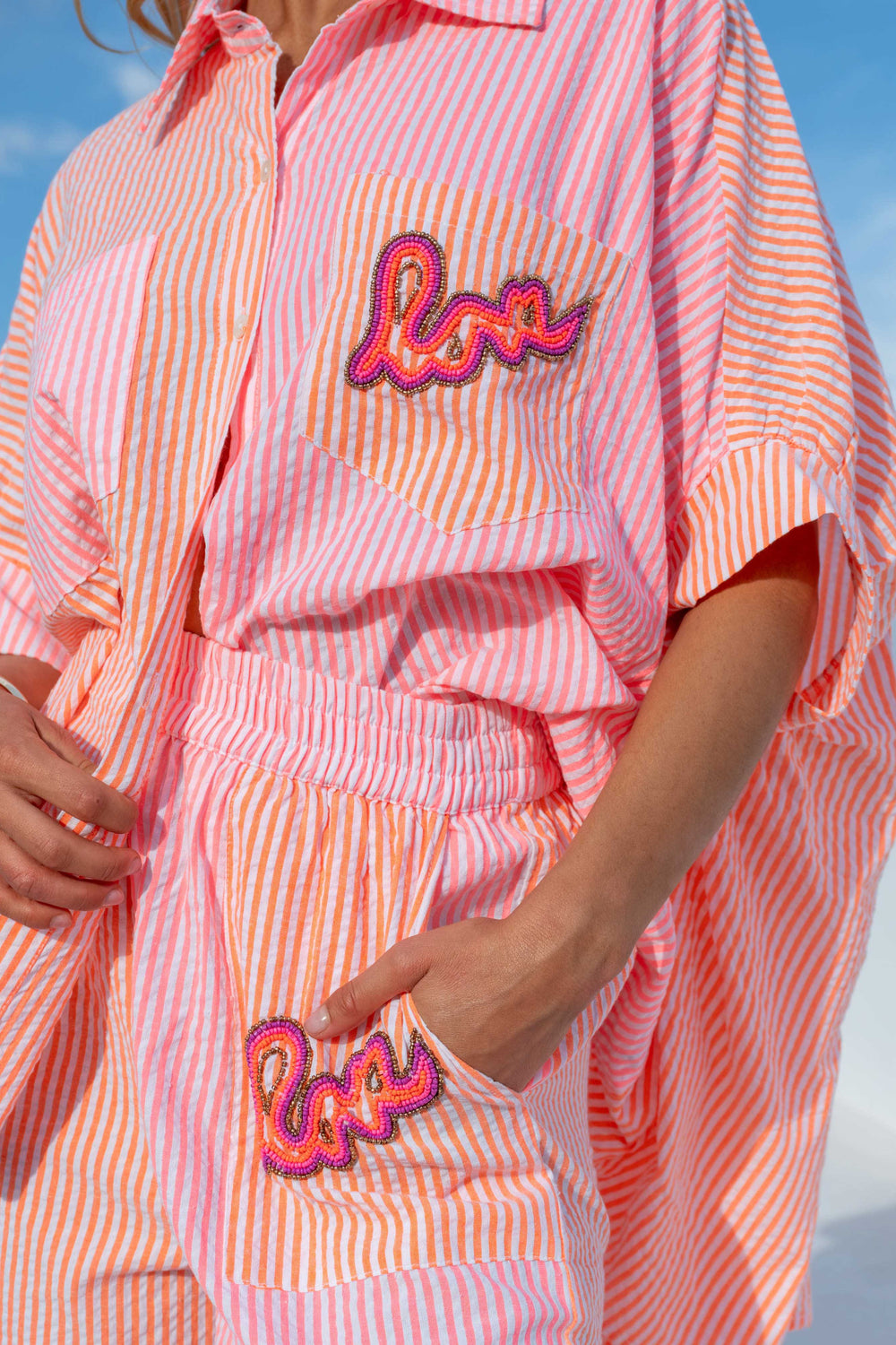 Chemise Oversize Rayée Bicolore Riva - Taille unique / Rose