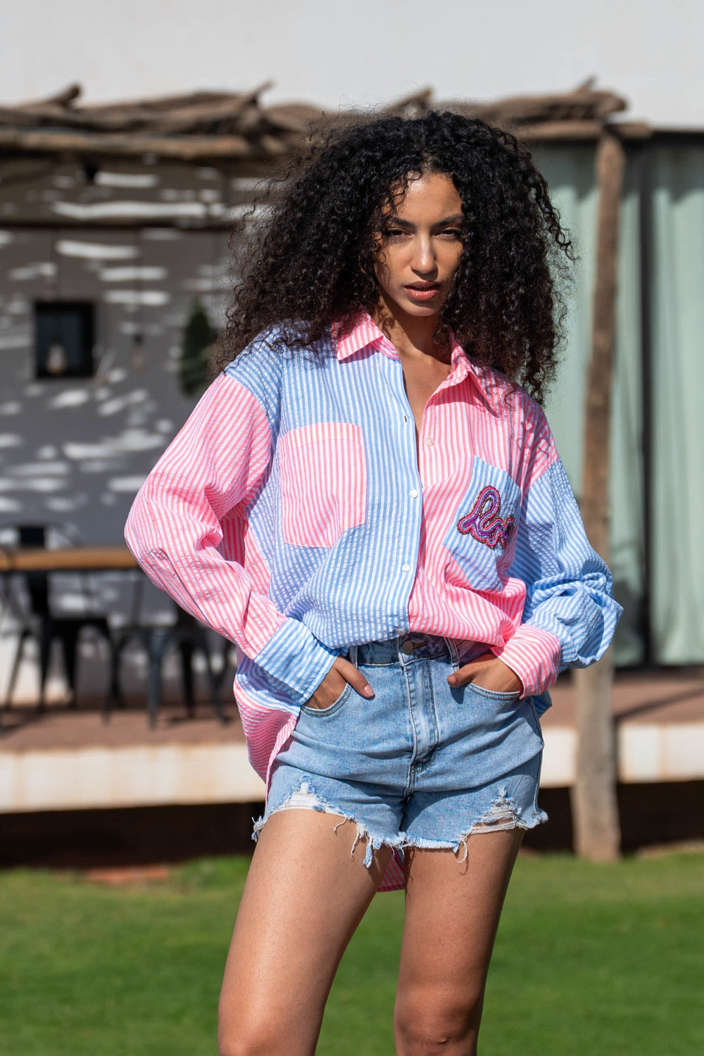 Chemise Oversize Rayures Roka - Taille unique / Bleu - Tops