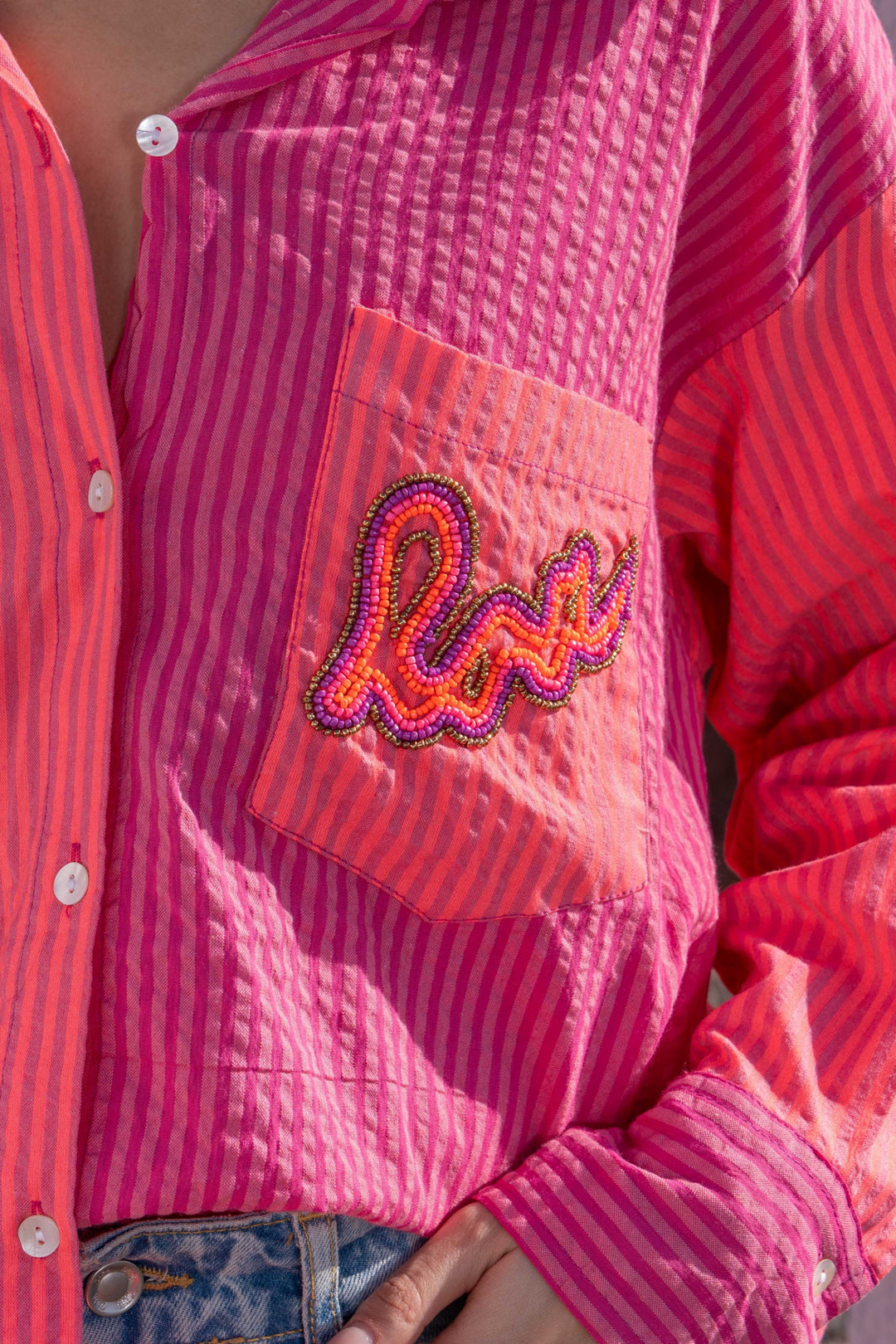 Chemise Oversize Rayures Roka - Taille unique / Fuchsia