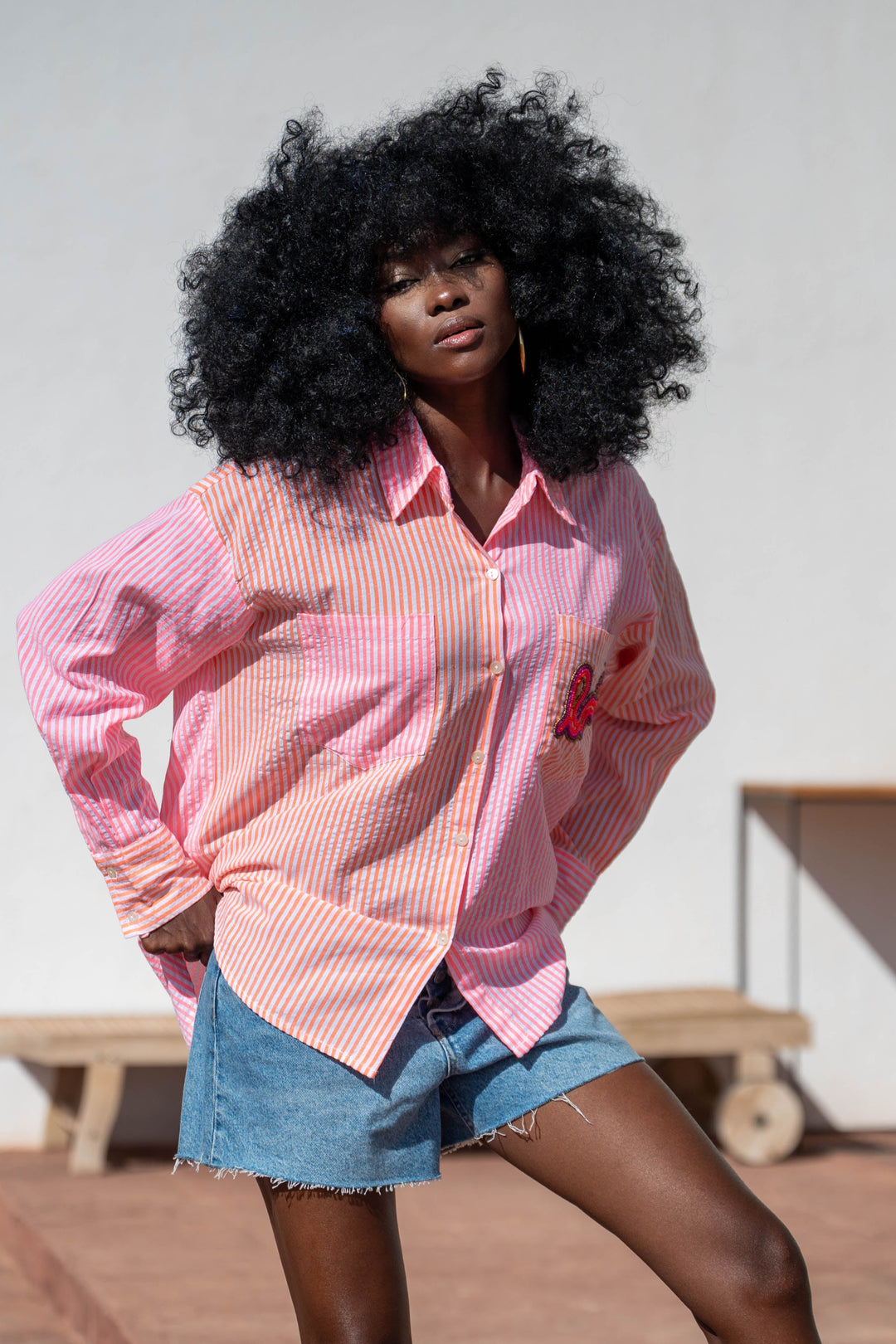 Chemise Oversize Rayures Roka - Taille unique / Rose - Tops