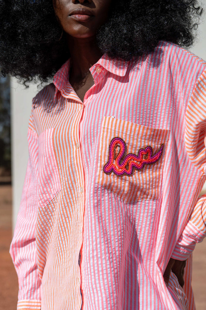 Chemise Oversize Rayures Roka - Taille unique / Rose - Tops