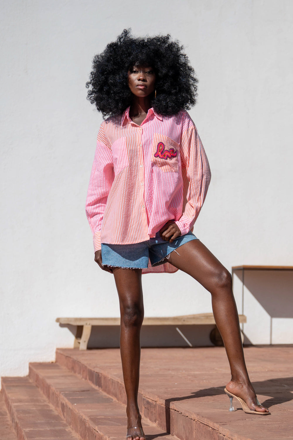 Chemise Oversize Rayures Roka - Taille unique / Rose - Tops