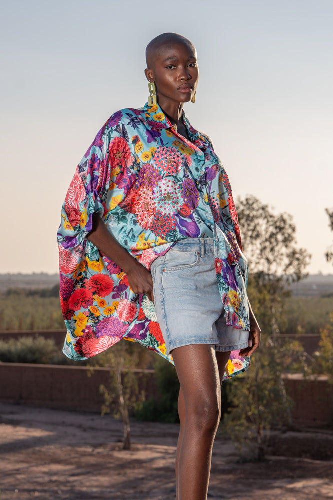 Chemise satinée Mimi - Taille unique: 36 au 42 / Bleu