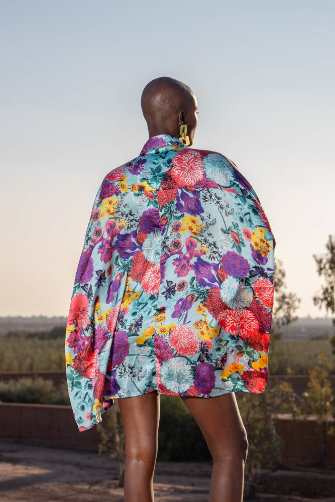 Chemise satinée Mimi - Taille unique: 36 au 42 / Bleu