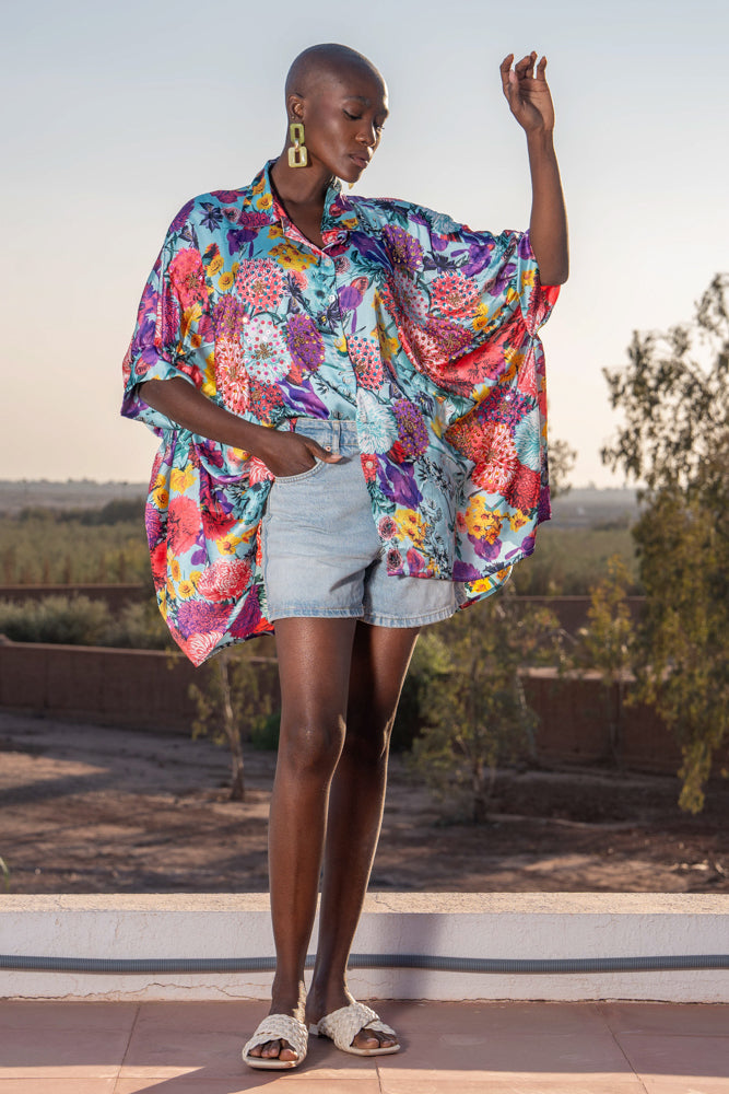 Chemise satinée Mimi - Taille unique: 36 au 42 / Bleu