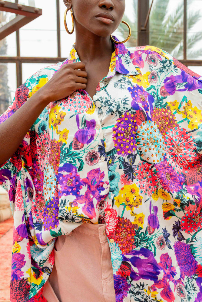 Chemise satinée Mimi - Taille unique: 36 au 42 / Ecru
