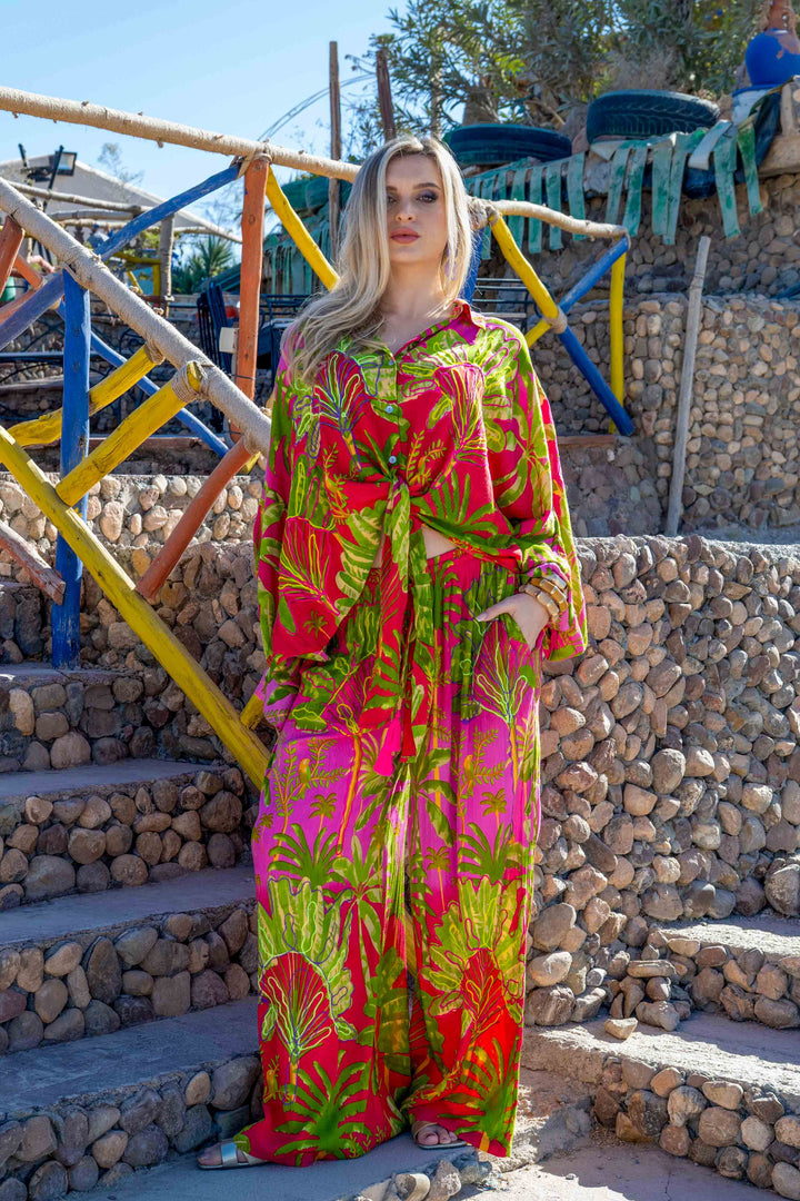Ensemble chemise & pantalon imprimé tropical Saphir