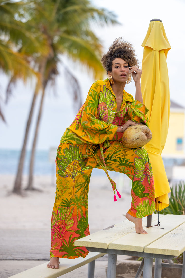 Ensemble chemise & pantalon imprimé tropical Saphir