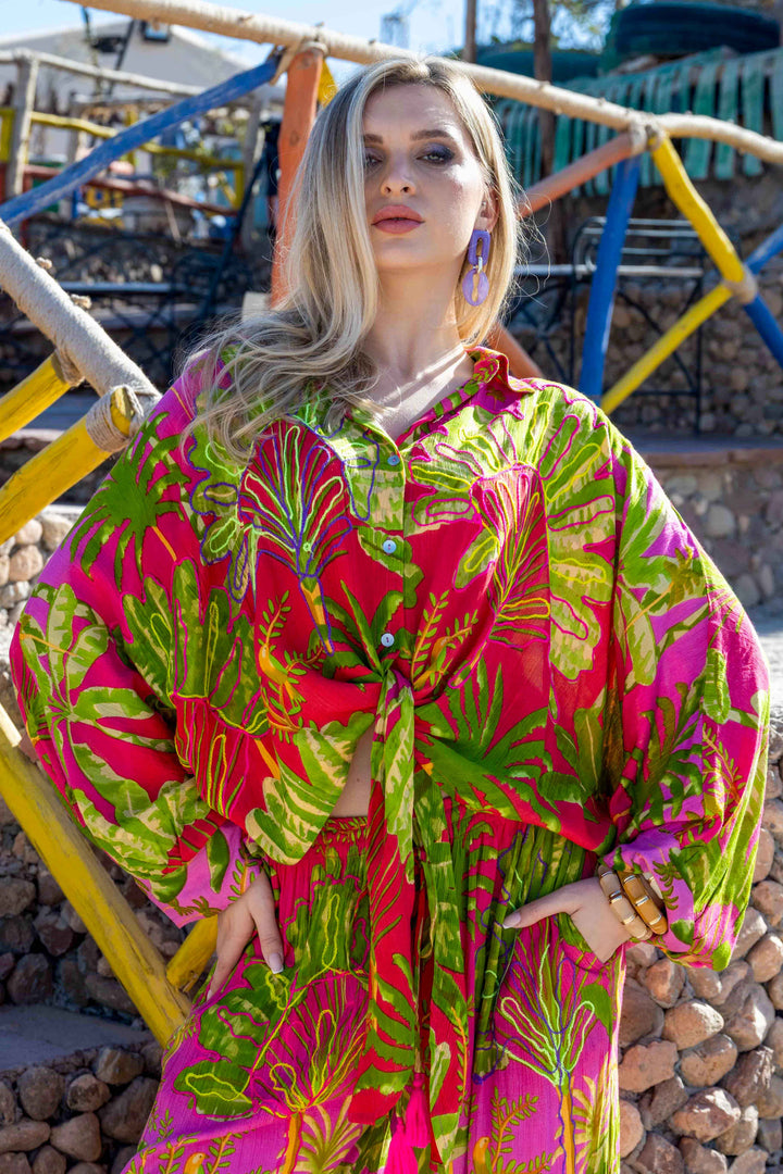 Ensemble chemise & pantalon imprimé tropical Saphir