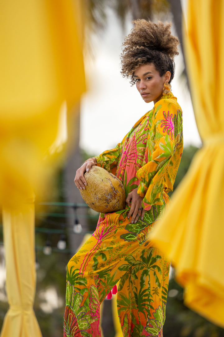 Ensemble chemise & pantalon imprimé tropical Saphir