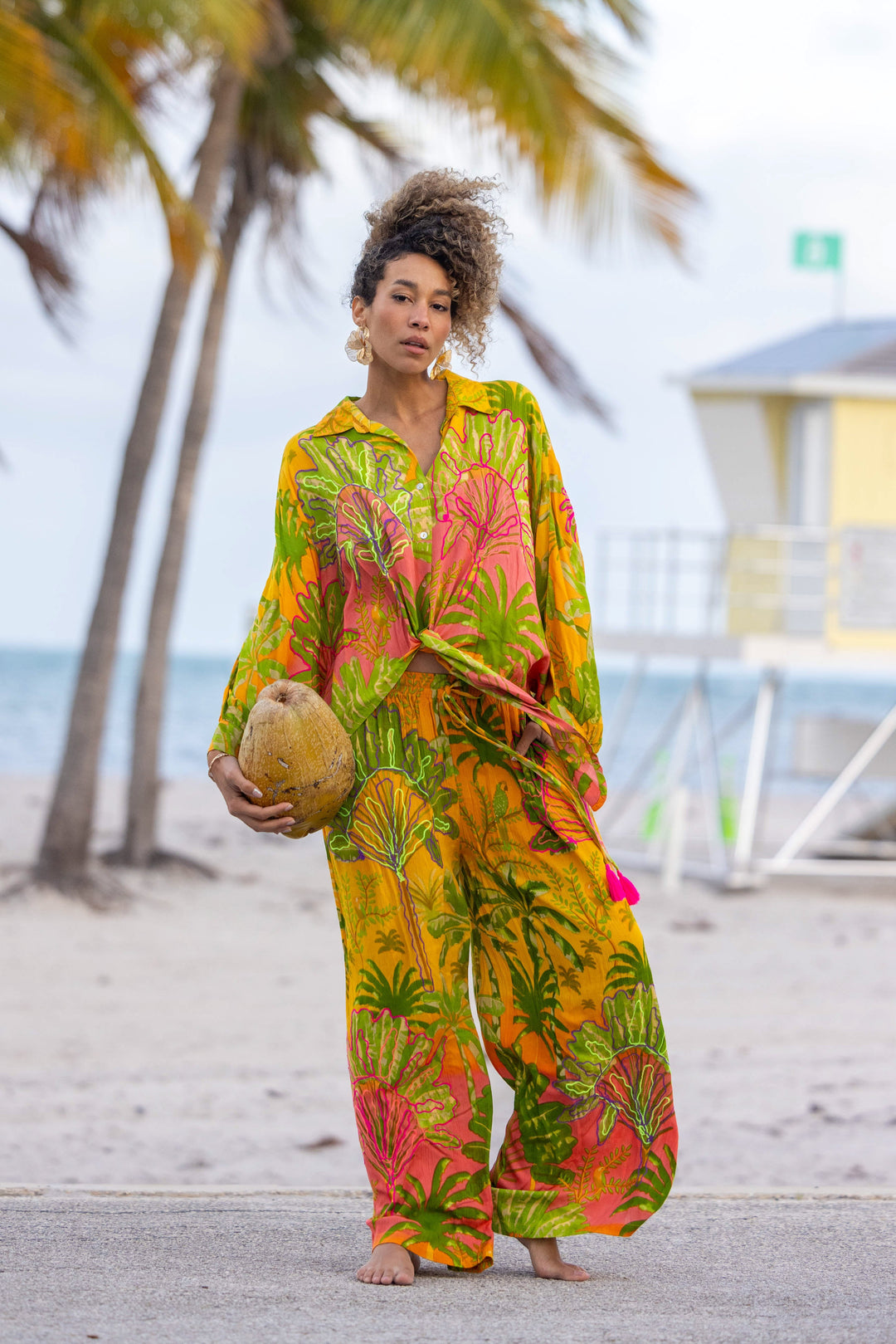 Ensemble chemise & pantalon imprimé tropical Saphir