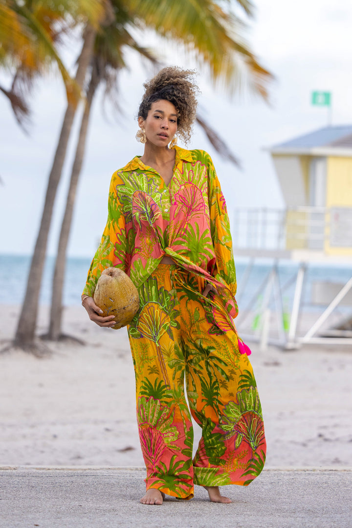 Ensemble chemise & pantalon imprimé tropical Saphir