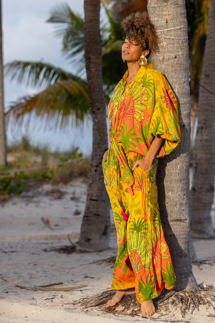 Ensemble chemise & pantalon imprimé tropical Saphir