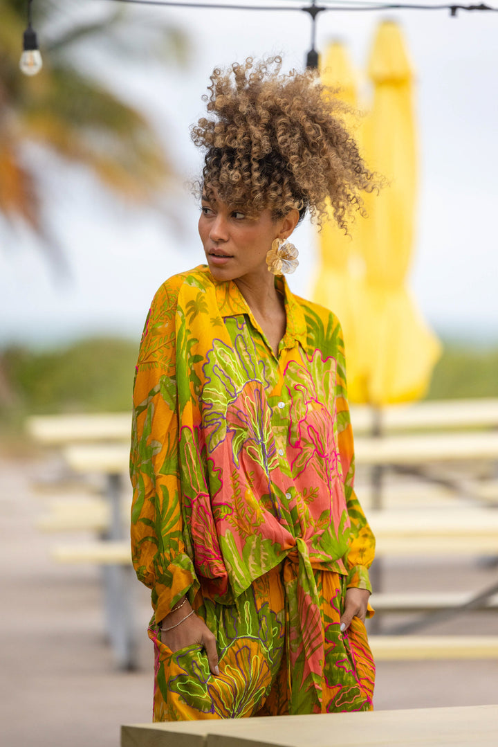 Ensemble chemise & pantalon imprimé tropical Saphir