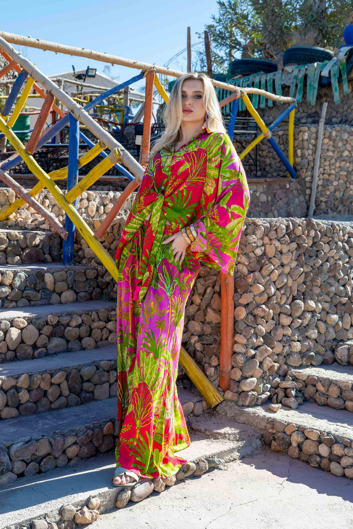Ensemble chemise & pantalon imprimé tropical Saphir