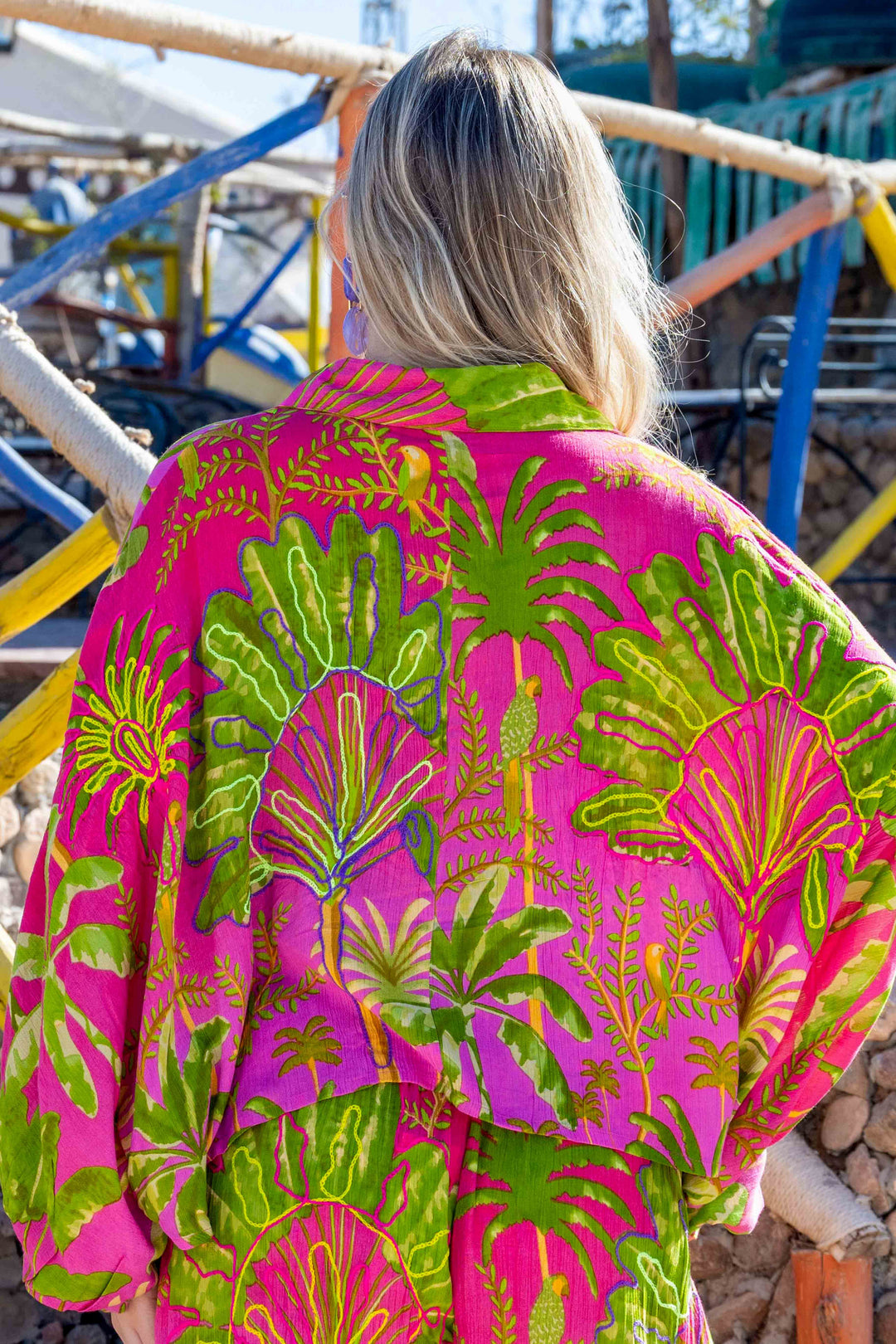 Ensemble chemise & pantalon imprimé tropical Saphir