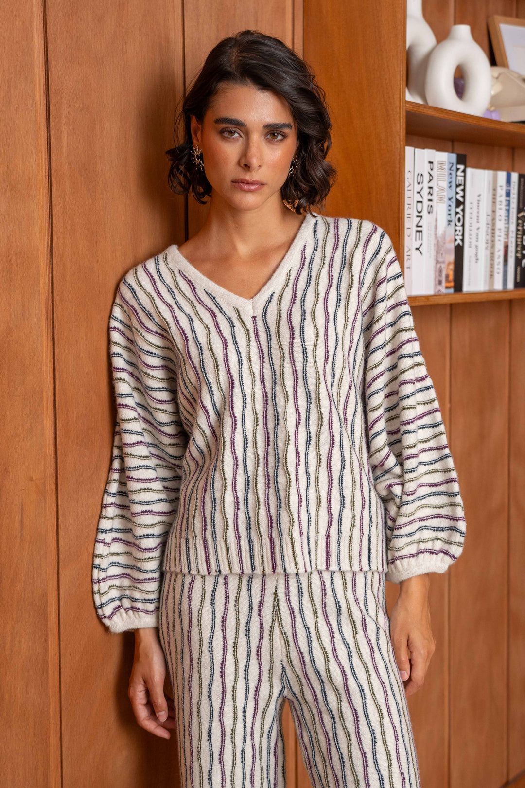 Ensemble pull et pantalon en maille rayée Juliette 26015