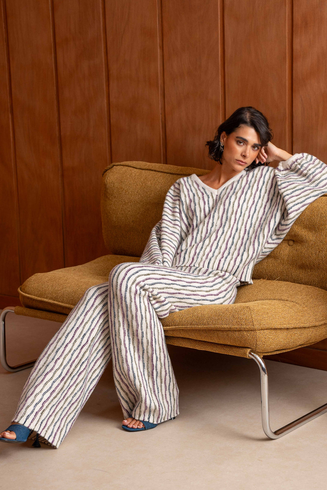 Ensemble pull et pantalon en maille rayée Juliette 26015