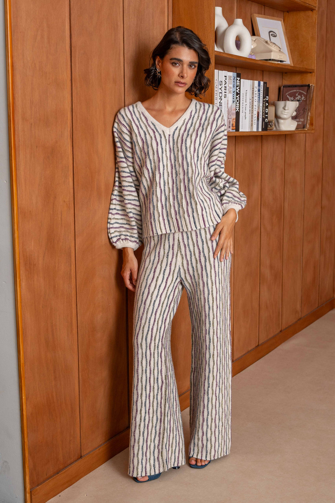 Ensemble pull et pantalon en maille rayée Juliette 26015