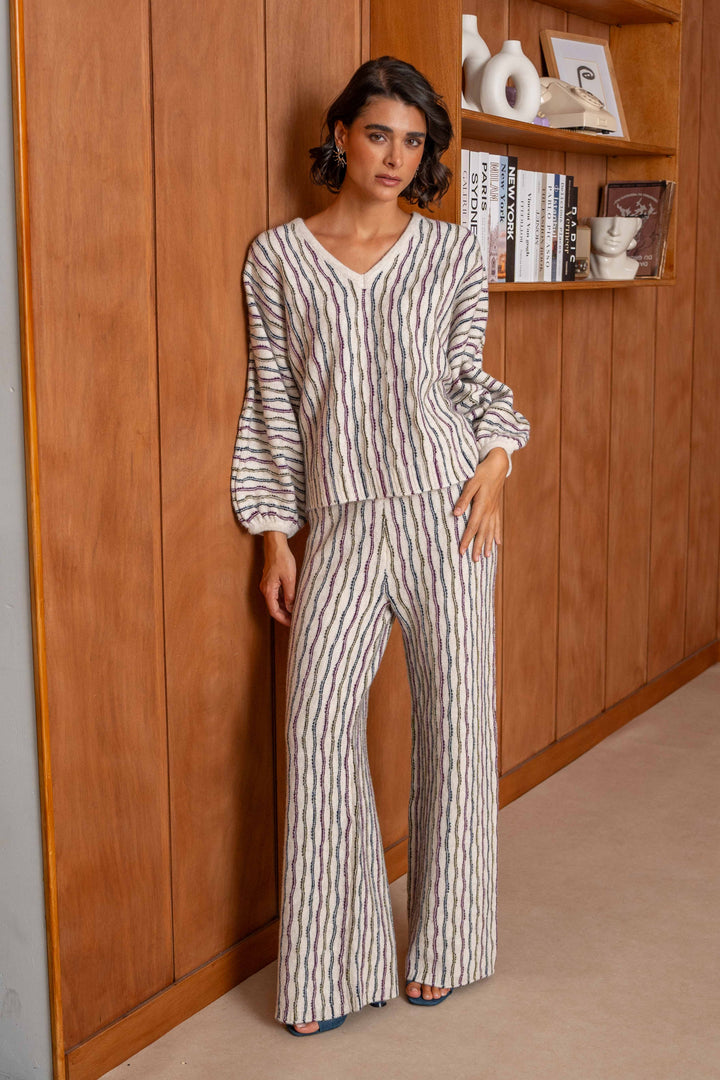 Ensemble pull et pantalon en maille rayée Juliette 26015