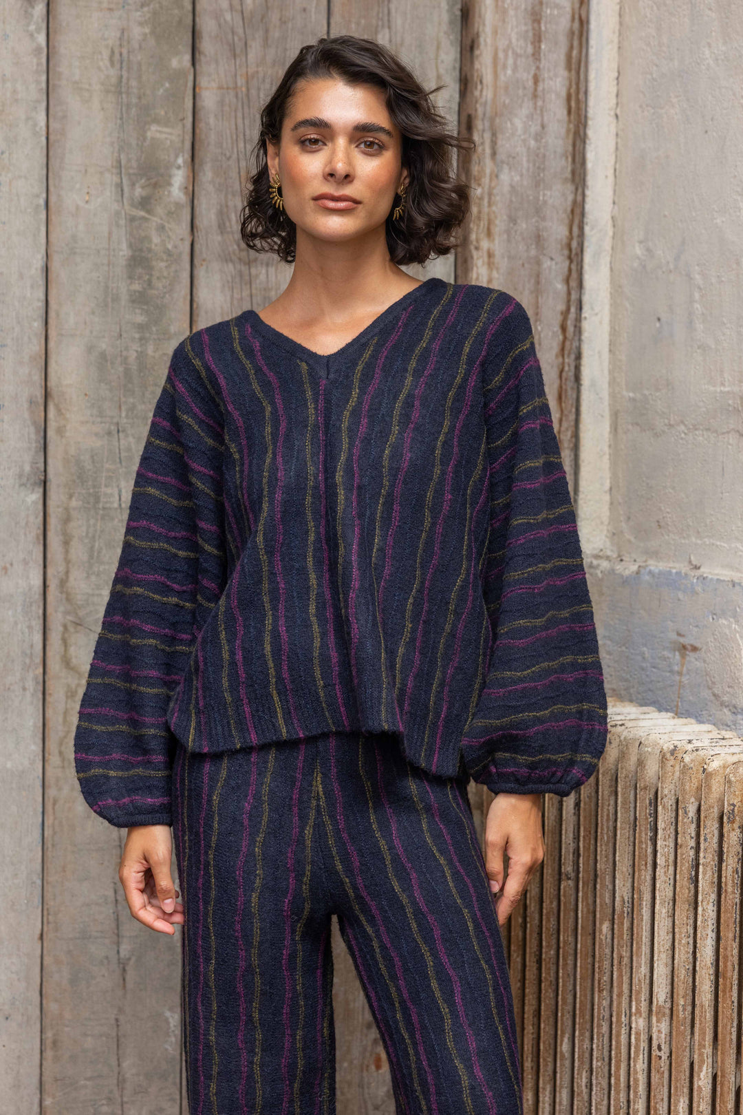 Ensemble pull et pantalon en maille rayée Juliette 26015