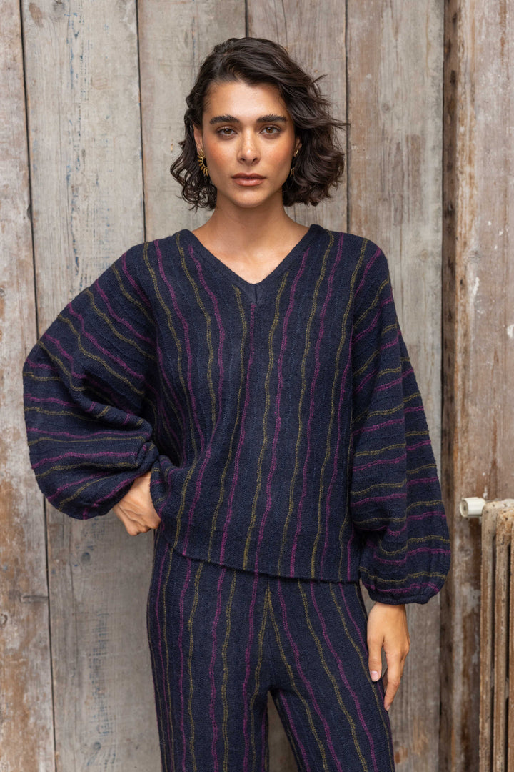 Ensemble pull et pantalon en maille rayée Juliette 26015