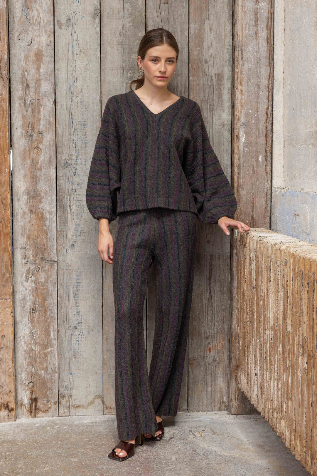 Ensemble pull et pantalon en maille rayée Juliette 26015