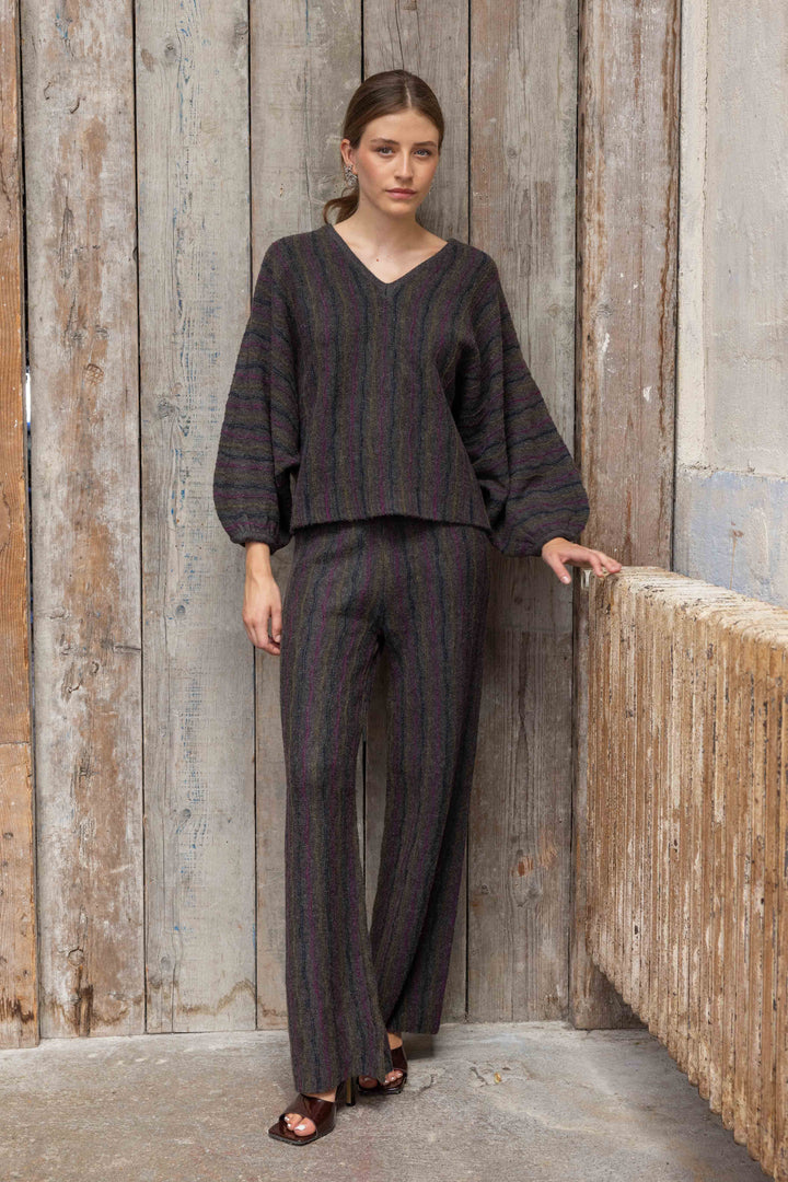 Ensemble pull et pantalon en maille rayée Juliette 26015