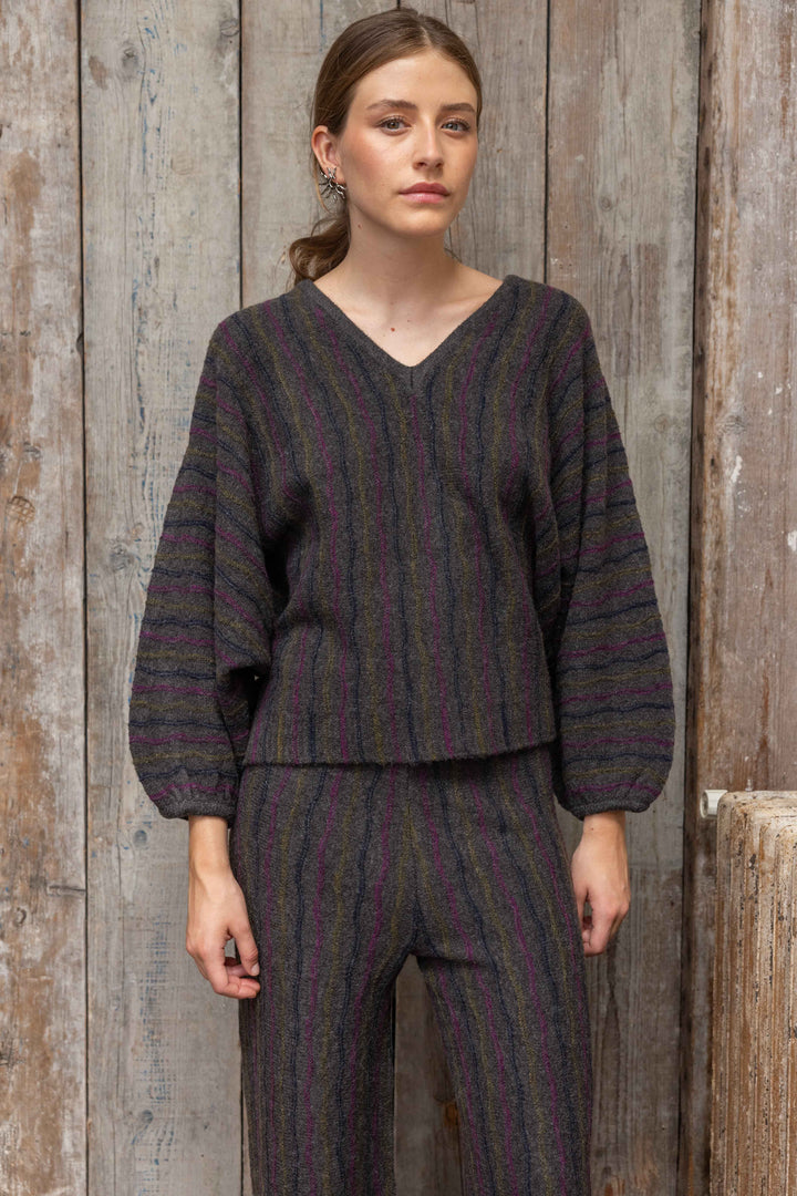 Ensemble pull et pantalon en maille rayée Juliette 26015