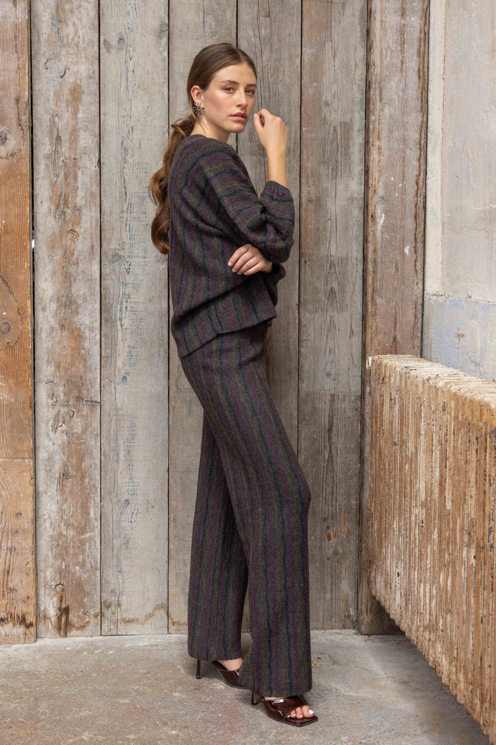 Ensemble pull et pantalon en maille rayée Juliette 26015
